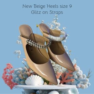New Elegant Beige Heels with Glitz Straps size 9 Women’s